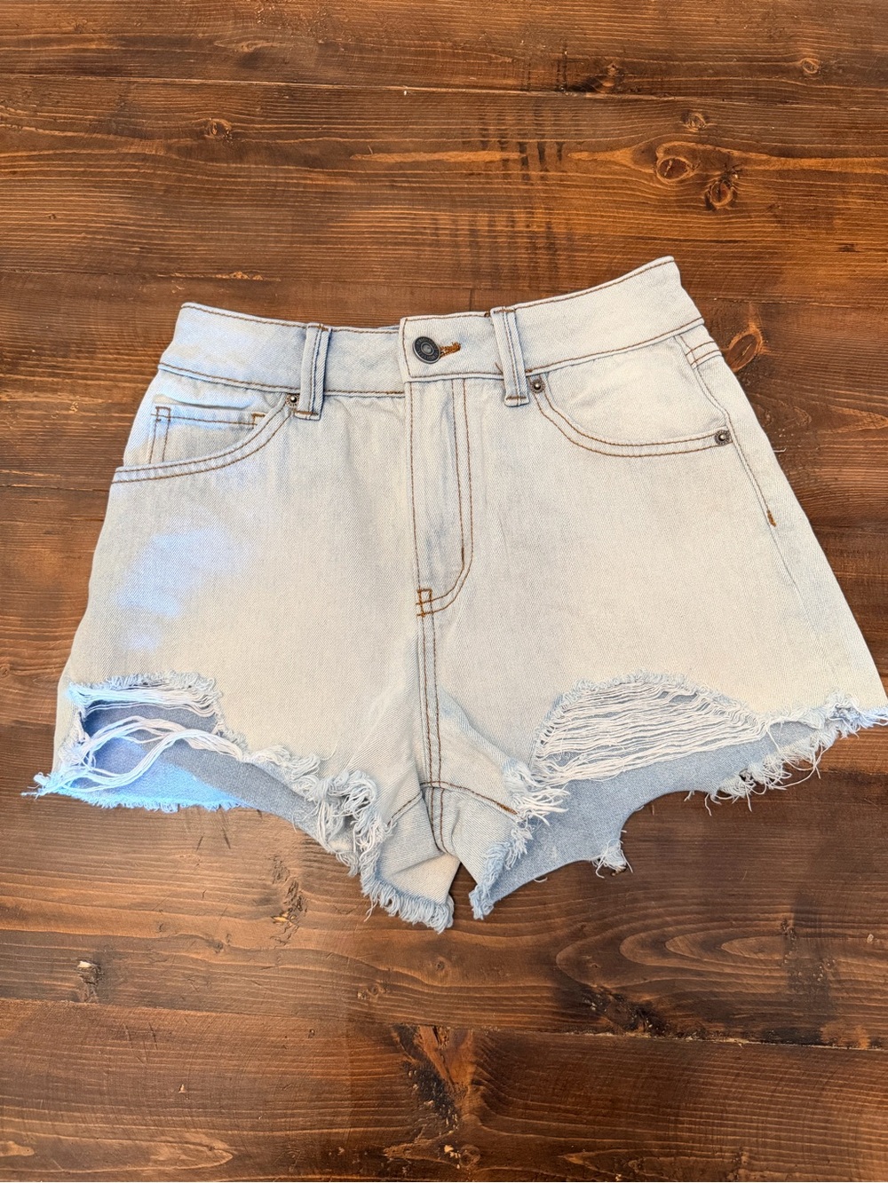 Rewash Super High Rise Distressed Denim Shorts Size 0 Light Wash